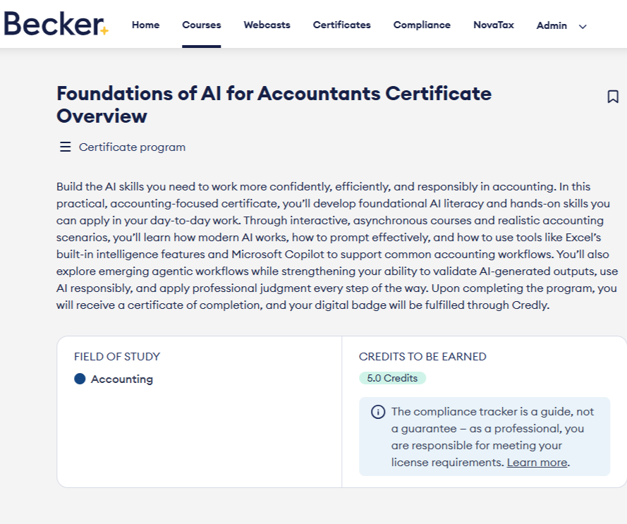 Becker certificate program course listing