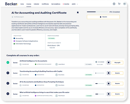 Becker certificate program course listing