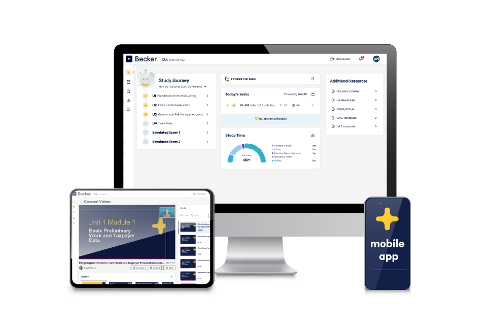 CIA exam premium package with desktop, tablet, and mobile