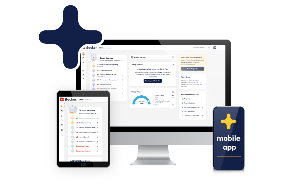 CMA exam advantage package with desktop, tablet, and mobile