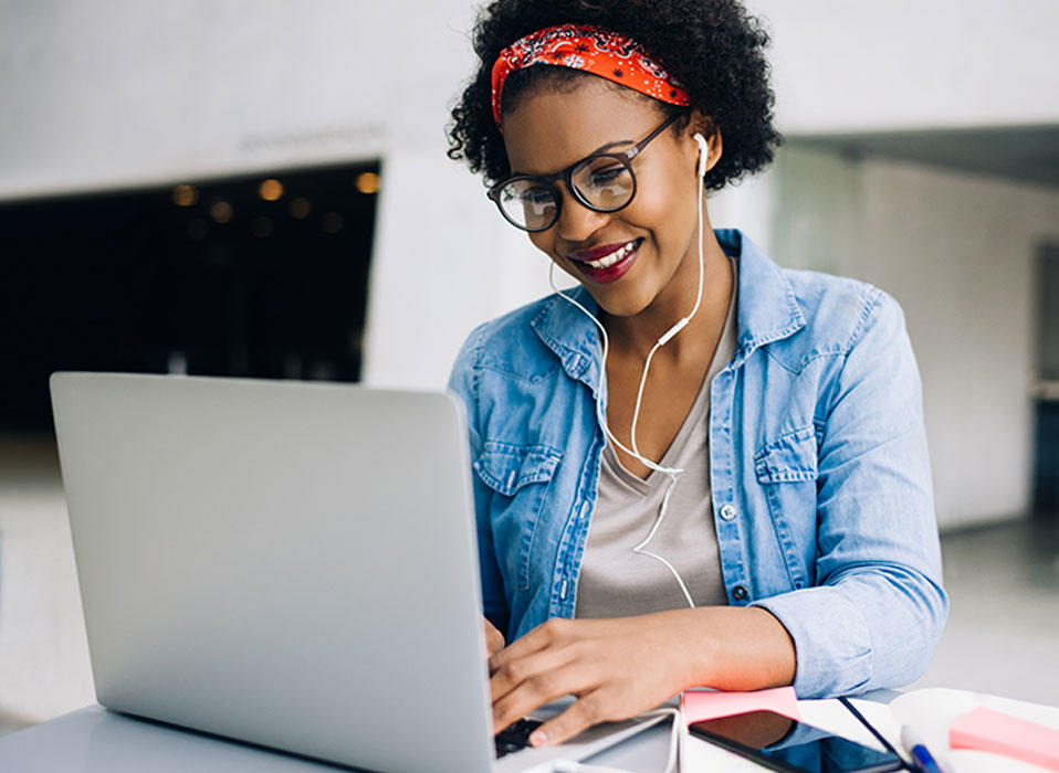 woman using computer