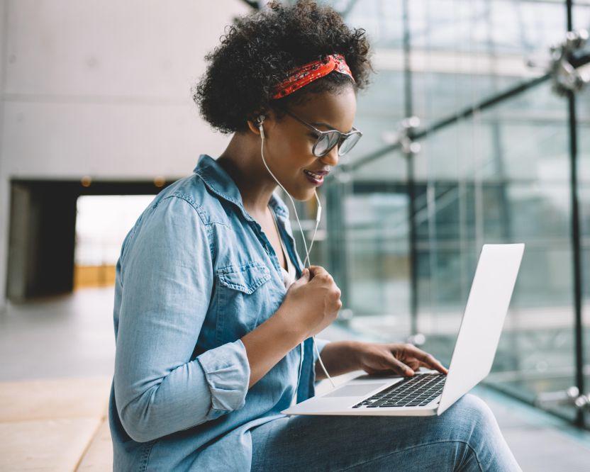 woman using computer