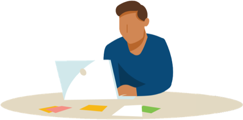Illustration of man on laptop at desk