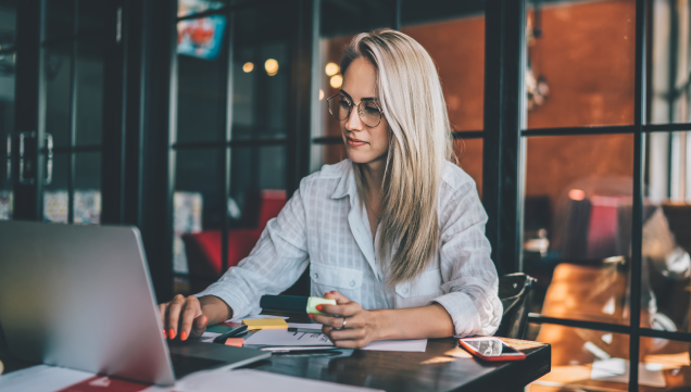 woman using computer
