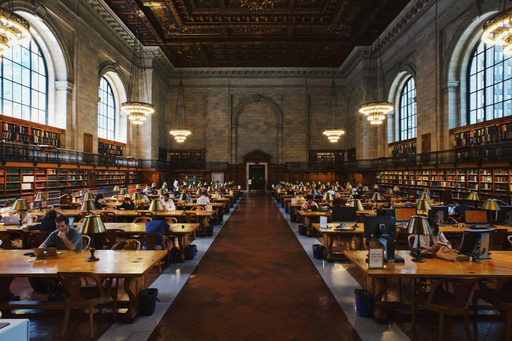 people studying in a college library