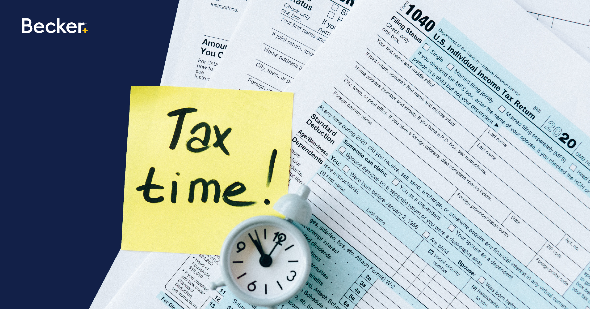 Tax forms with a sticky note on top