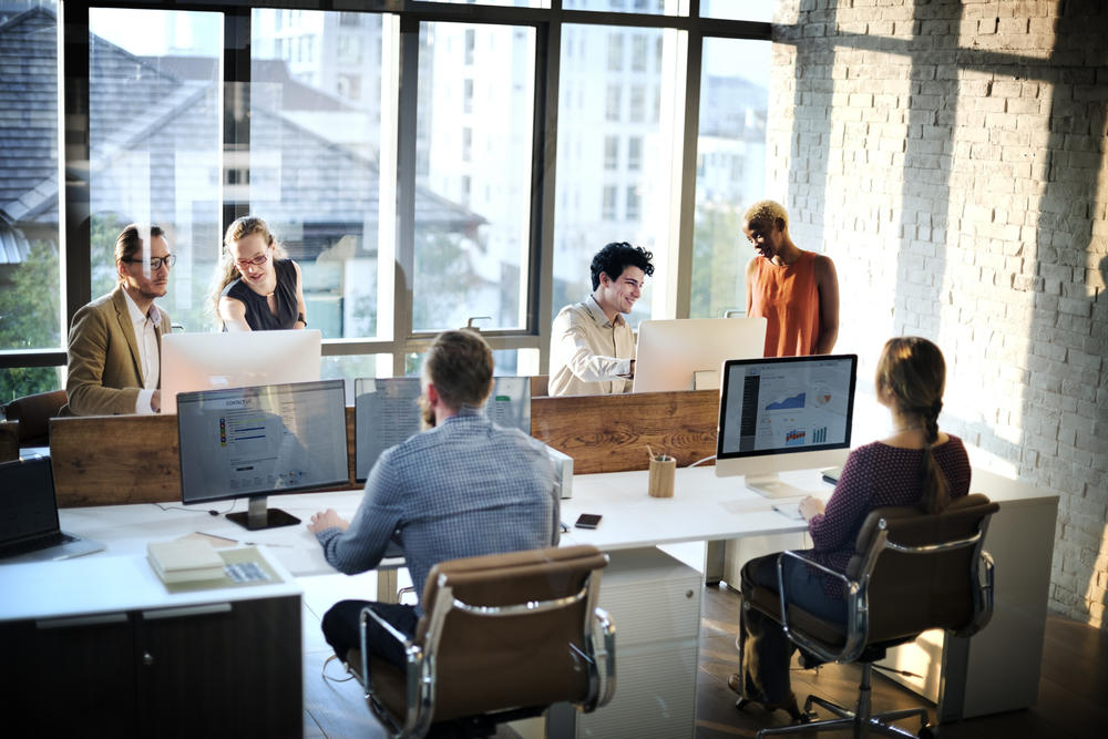 group of colleagues in a computer work space