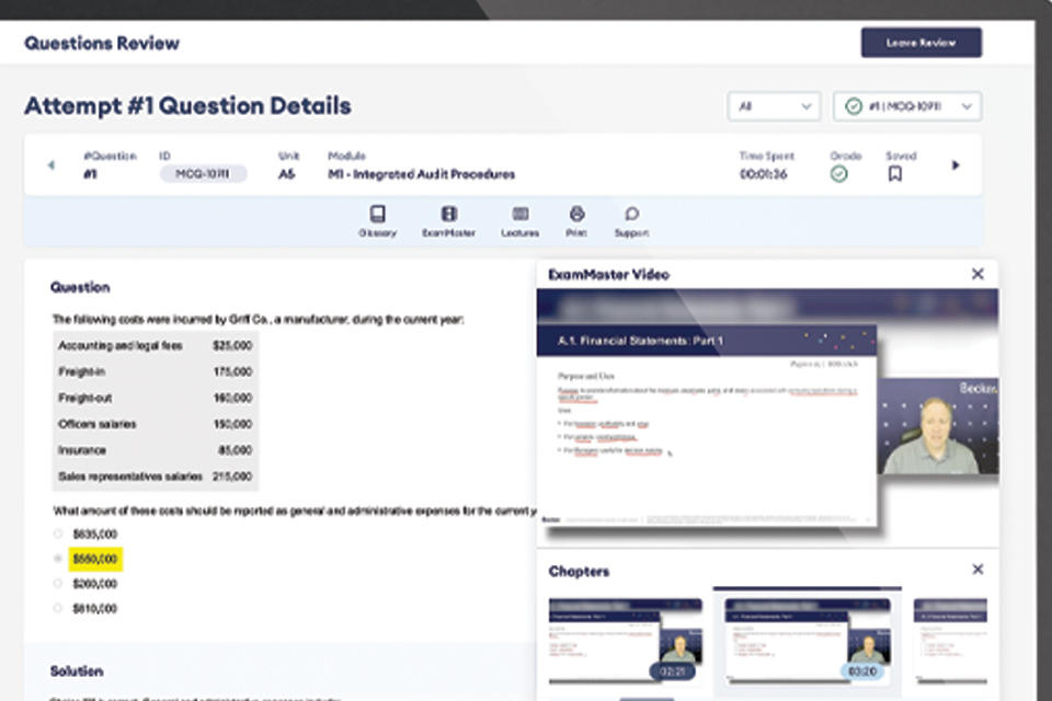 Screenshot of ExamSolver in LMS of CPA