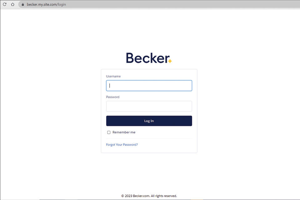 Becker login screen