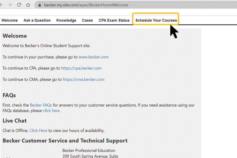 Select Schedule your course from the scheduling portal
