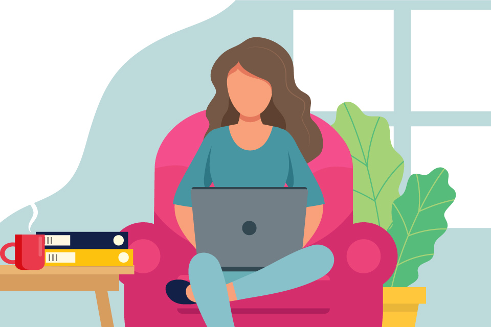 Woman sitting on chair studying