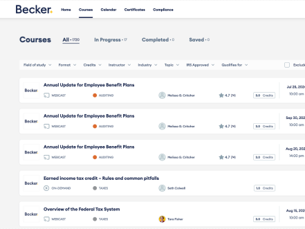 becker courses page