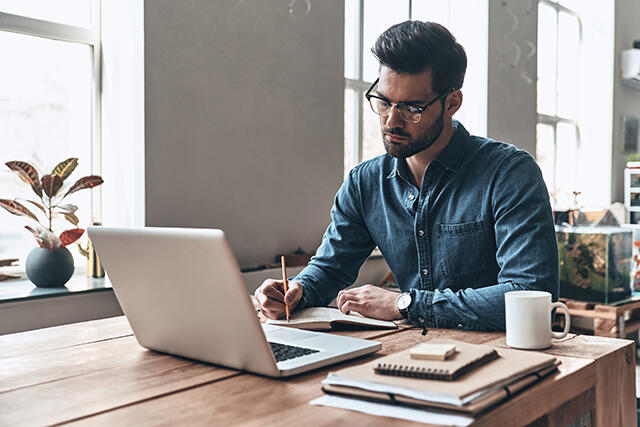 professional studying home laptop