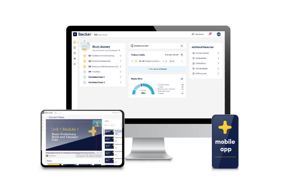 CIA exam premium package with desktop, tablet, and mobile