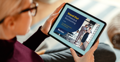 woman looking at the ebook on a tablet