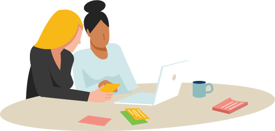 Illustration of two women working on laptop