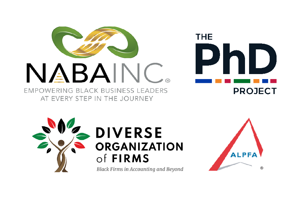 Logos for NABA, INC. , Diverse organization of Firms, The PhD project, and ALPFA