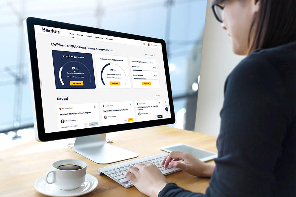 Woman using Becker compliance tracker to track her CPE credits